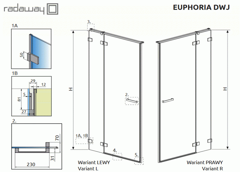 Radaway Euphoria DWJ drzwi do wnęki 100 cm lewe chrom przeźroczyste Easy Clean 383612-01L 383214-01L