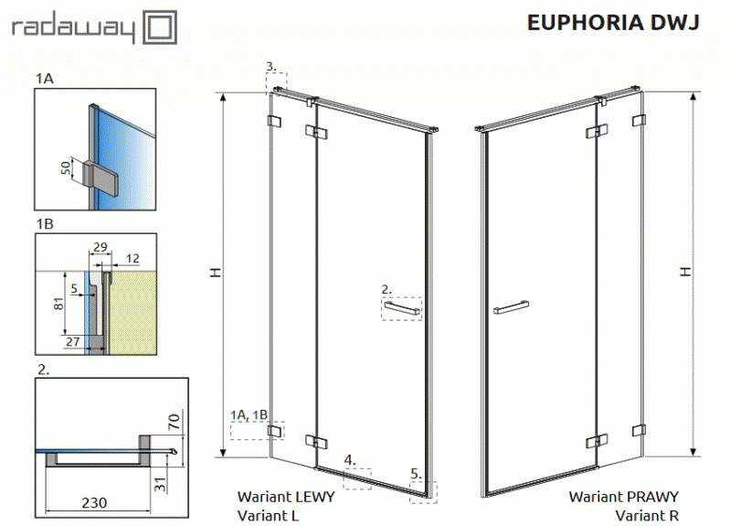 Radaway Euphoria DWJ drzwi do wnęki 80 cm lewe chrom przeźroczyste Easy Clean 383512-01L 383212-01L