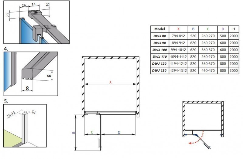 Radaway Euphoria DWJ drzwi do wnęki 130 cm prawe chrom przeźroczyste Easy Clean 383812-01R 383217-01R