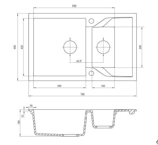 Deante Andante zlewozmywak granitowy 1,5 komory z krótkim ociekaczem szary metalik ZQNS513