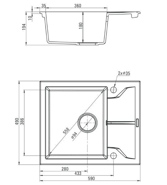 Deante Andante zlewozmywak granitowy 1 komora z krótkim ociekaczem grafitowy ZQN211A