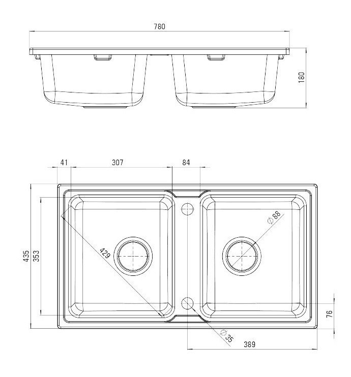 Deante Zorba zlewozmywak granitowy 2 komory bez ociekacza piaskowy ZQZ7203