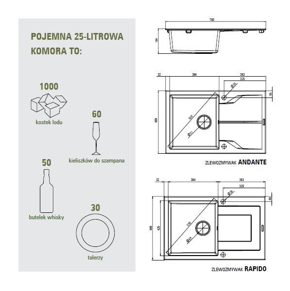 Deante Andante zlewozmywak granitowy 1 komora z krótkim ociekaczem grafitowy metalik ZQNG11A