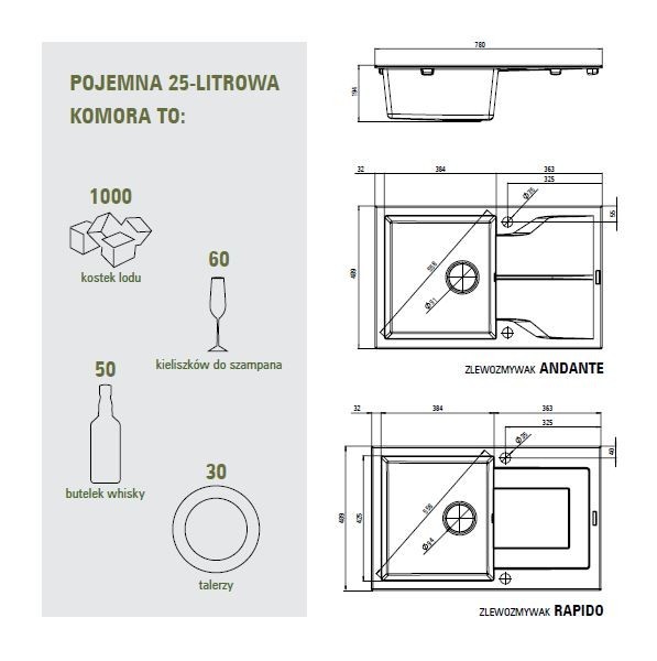 Deante Andante zlewozmywak granitowy 1 komora z krótkim ociekaczem alabaster ZQNA11A