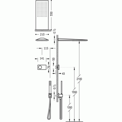 Tres Exclusive Shower Technology elektroniczny zestaw termostatyczny z deszczownicą 55x21 kompletny chrom 092.865.51