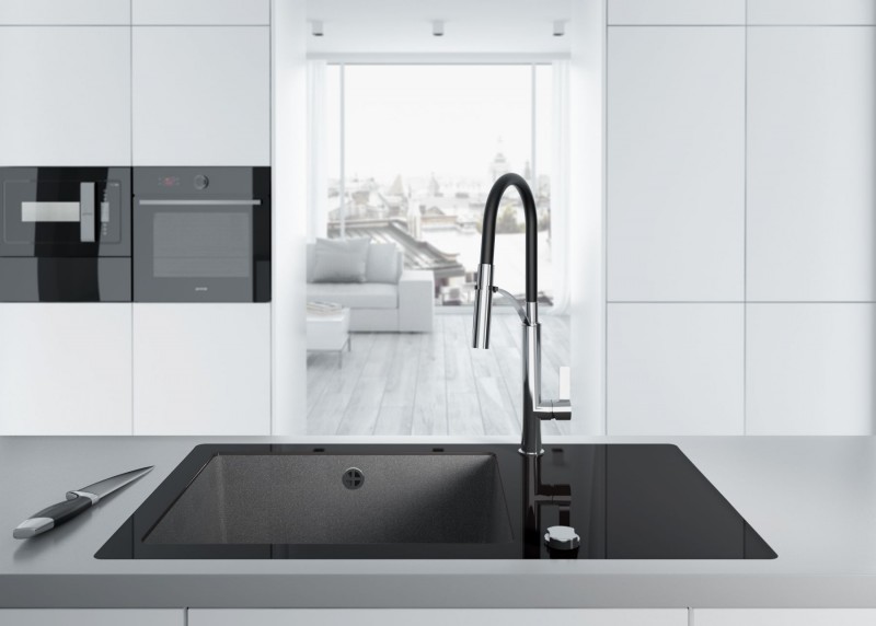 Deante Gerbera bateria zlewozmywakowa stojąca z wyciąganą wylewką czarny/chrom BGBB720