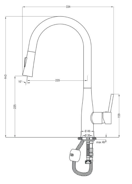 Deante Lukrecja bateria zlewozmywakowa stojąca z wyciąganą wylewką chrom BDH072M