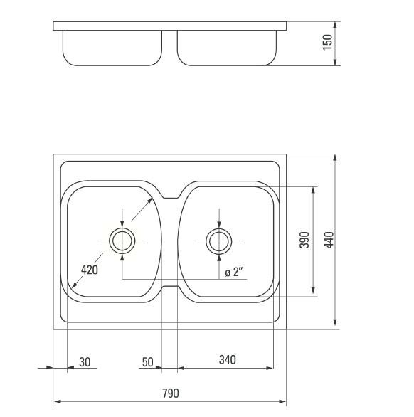 Deante Techno zlewozmywak 2 komory bez ociekacza stal dekor ZMU3200