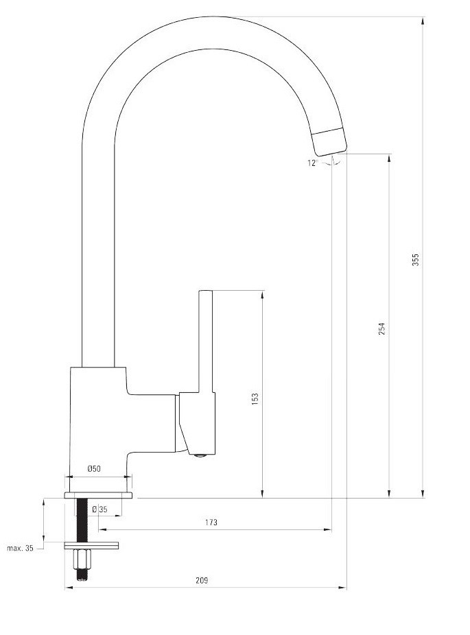 Deante Milin bateria zlewozmywakowa stojąca z wylewką U czarnU BEUB62M
