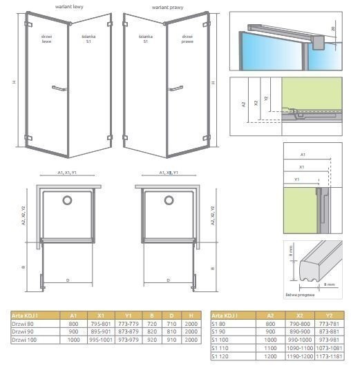Radaway Arta KDJ I kabina prostokątna 100x70 drzwi otwierane 100 prawe + ścianka 70 chrom przeźroczyste Easy Clean 386083-03-01R + 386019-03-01