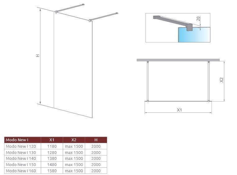 Radaway Modo New I na miarę kabina typu Walk-In na wymiar od 150 do 180 cm chrom przeźroczyste Easy Clean 388902-01-01