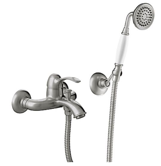 Tres Clasic bateria wannowa retro z zestawem natryskowym stal szczotkowana 242.170.01.AC