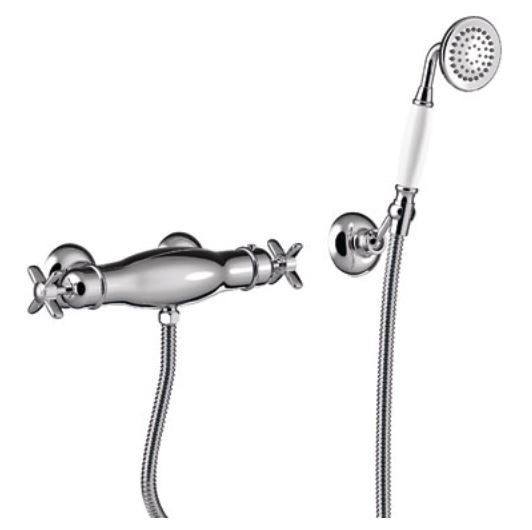 Tres Clasic termostatyczna bateria prysznicowa retro z zestawem natryskowym chrom 242.164.09