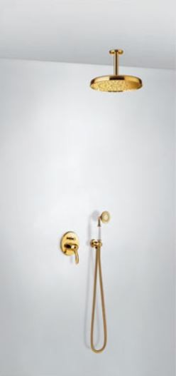 Tres Clasic zestaw prysznicowy podtynkowy z deszczownicą sufitową złoto polerowane 242.180.04.OR