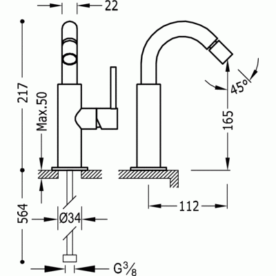 Tres Study Exclusive bateria bidetowa czarny matowy 262.224.02.NM