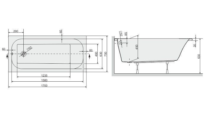 Sanplast Free Line WP/FREE wanna prostokątna 170x75 biały 610040017001000