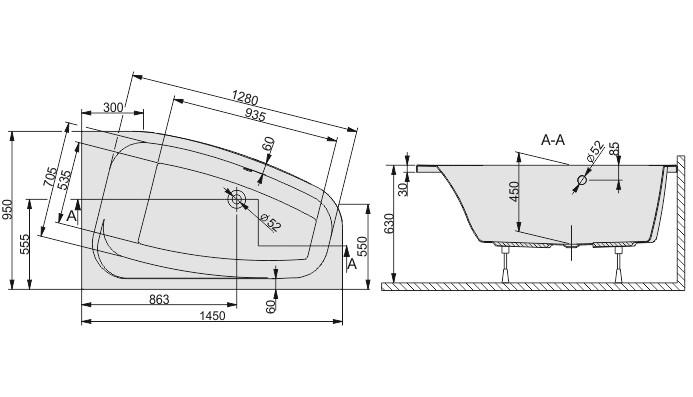 Sanplast Free Line WAP/FREE wanna asymetryczna prawa 145x95 biały 610040075001000