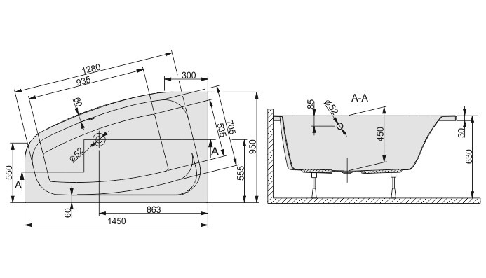 Sanplast Free Line WAL/FREE wanna asymetryczna lewa 145x95 biały 610040074001000