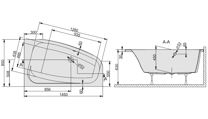 Sanplast Free Line WAP/FREE wanna asymetryczna prawa 145x85 biały 610040057001000