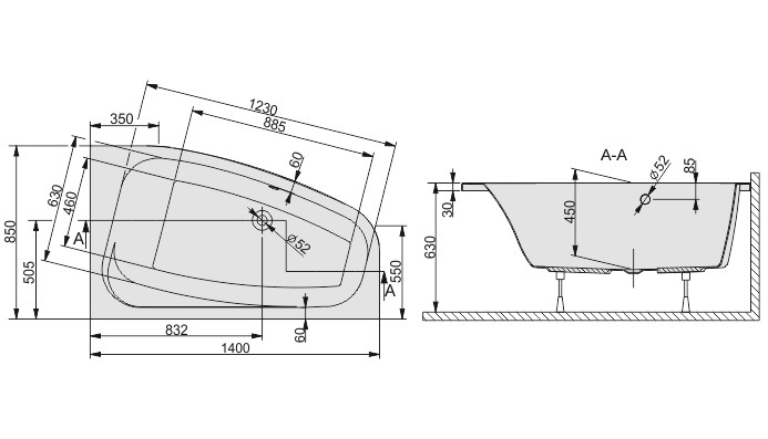 Sanplast Free Line WAP/FREE wanna asymetryczna prawa 140x85 biały 610040055001000
