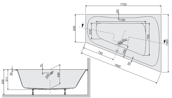 Sanplast Luxo WTP/LUXO wanna asymetryczna prawa 175x135 biały 610370046001000