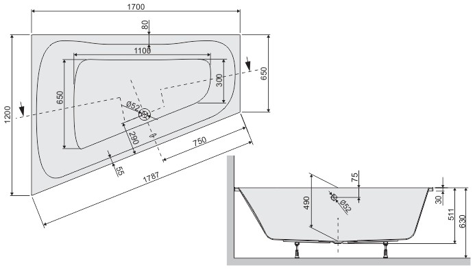 Sanplast Luxo WTL/LUXO wanna asymetryczna lewa 170x120 biały 610370042001000