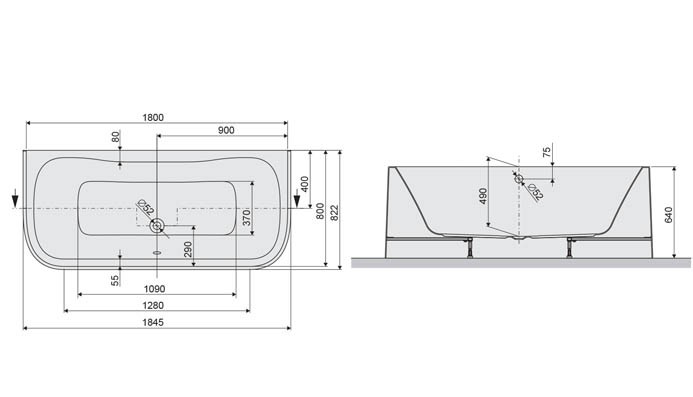 Sanplast Luxo WSPkpl/LUXO wanna owalna przyściennna z obudową 180x80 biały 610370028001000