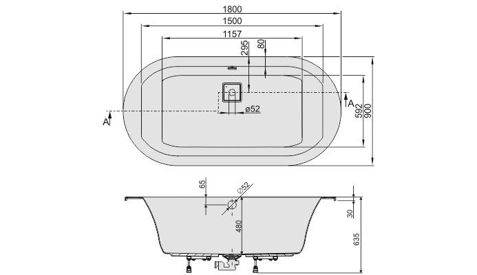 Sanplast Space Line WOW/SPACE wanna owalna ze stelażem i syfonem 180x90 biały 610100086001000