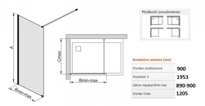 Sanplast Free Line P/FREE kabina typu WalkIN 90 chrom przeźroczyste 600260043042401