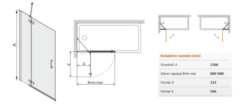 Sanplast Free Line II PW1/FREEII parawan wannowy stały 90 chrom przeźroczyste 600261054042401