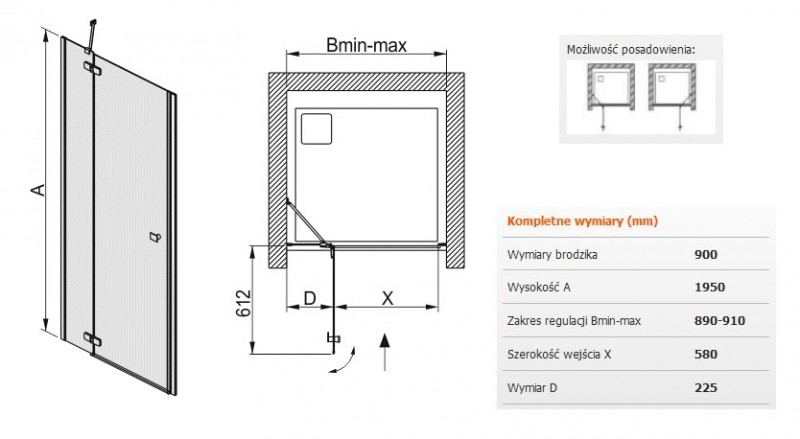 Sanplast Free Line DJ2/FREE drzwi skrzydłowe otwierane 90 chrom przeźroczyste 600260032042401
