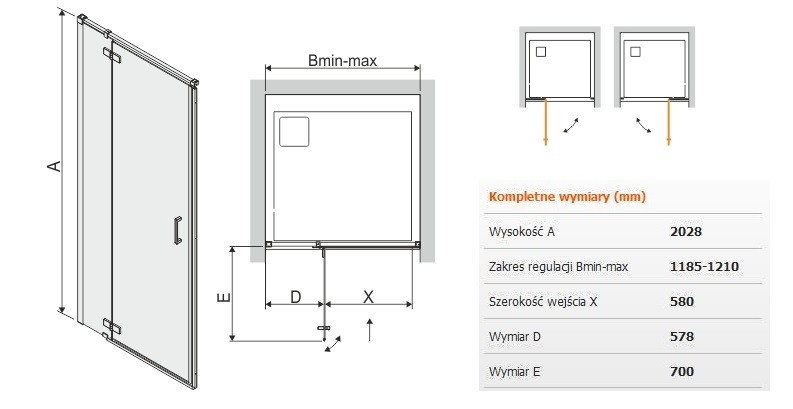 Sanplast Free Line II DJ2/FREEII drzwi skrzydłowe otwierane 120 chrom przeźroczyste 600261036042401