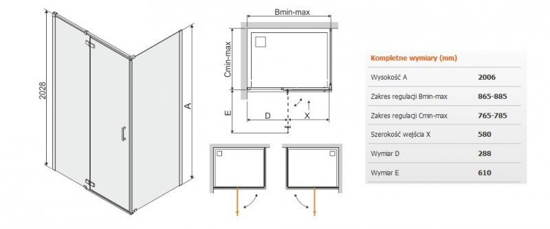 Sanplast Free Line II KNDJ2/FREEII kabina prostokątna 90x80 drzwi otwierane 90 + ścianka stała 80 chrom przeźroczysta 600261064042401