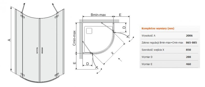 Sanplast Free Line II KP4/FREEII kabina półokrągła 90x90 drzwi otwierane chrom przeźroczysta 600261003042401