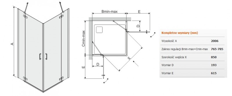 Sanplast Free Line II KN4/FREEII kabina kwadratowa 80x80 drzwi otwierane chrom przeźroczysta 600261020042401