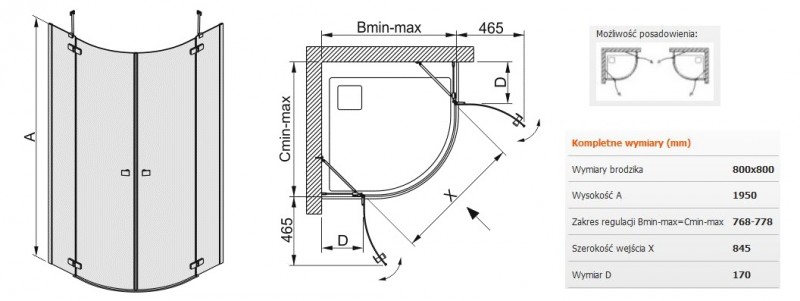 Sanplast Free Line KP4/FREE kabina półokrągła 80x80 drzwi otwierane chrom przeźroczysta 600260001042401