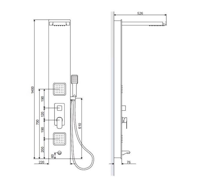 Actima Glas panel prysznicowy z wylewką ARAC.GR8401