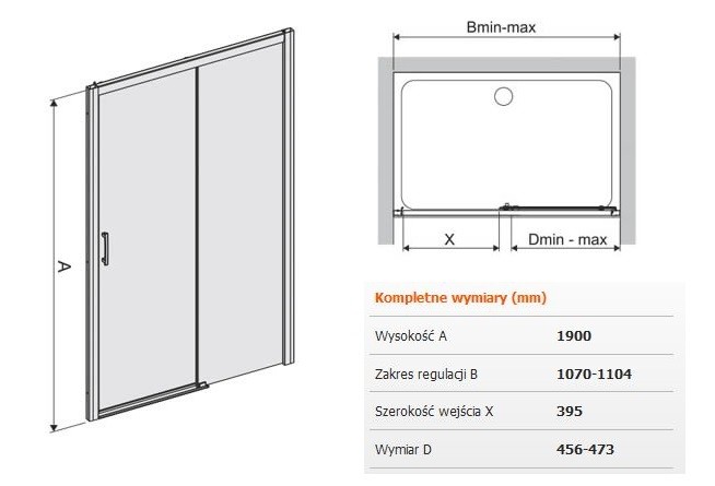 Sanplast FreeZone D2P/FREEZONE drzwi do wnęki przesuwane prawe 110 chrom przeźroczyste 600271314038401