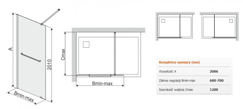 Sanplast Free Line II P/FREEII kabina typu WalkIN 70 cm chrom przeźroczyste 600261040042401
