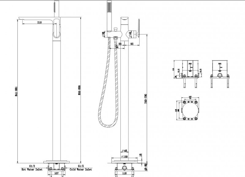 Kohlman Black Experience bateria wannowa podłogowa wolnostojąca czarny mat QF1165EB