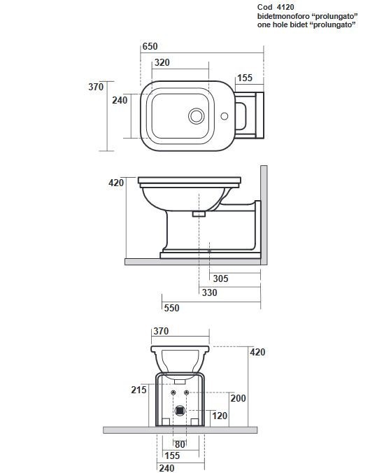 Kerasan Waldorf bidet stojący przedłużony retro biały bronzo braz 4120K3