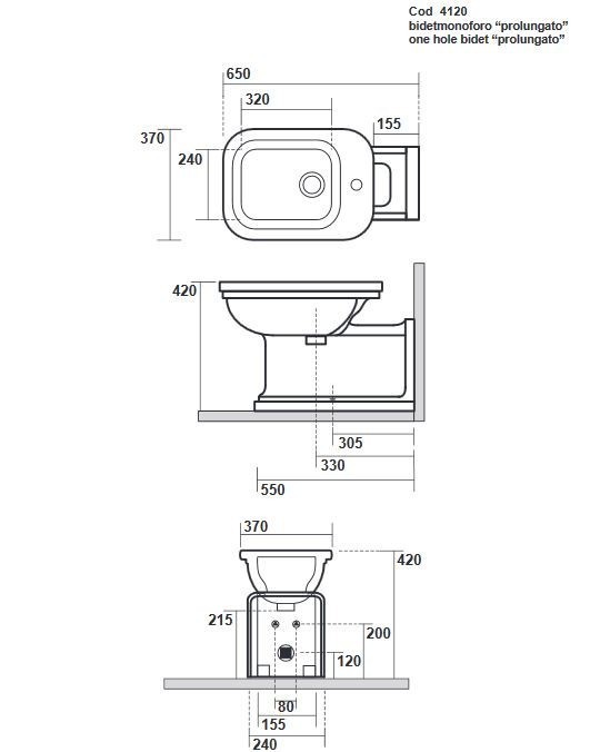 Kerasan Waldorf bidet stojący przedłużony retro nero czarny połysk bronzo braz 4120K6