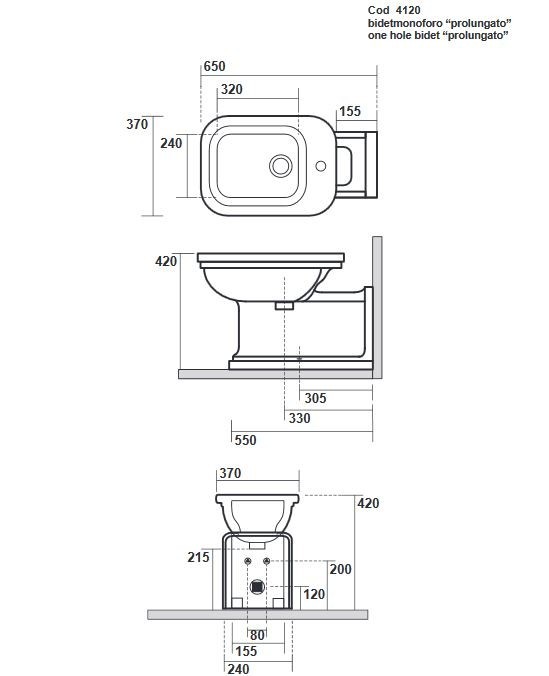 Kerasan Waldorf bidet stojący przedłużony retro nero czarny połysk chrom 4120K4