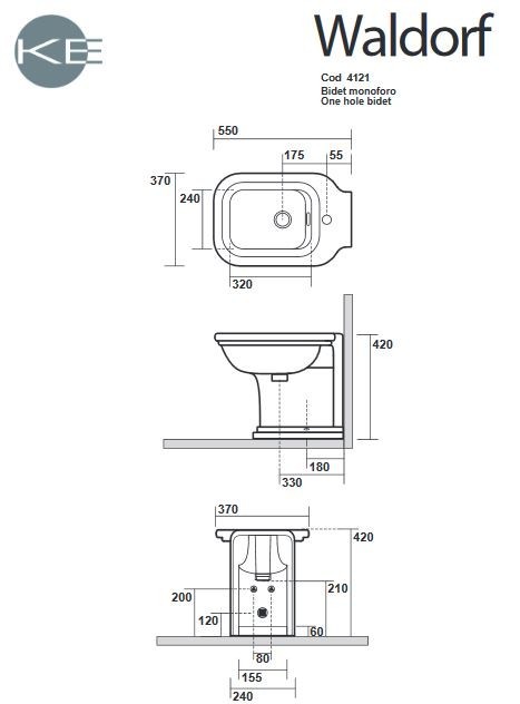 Kerasan Waldorf bidet stojący retro biały oro złoty 4121K2