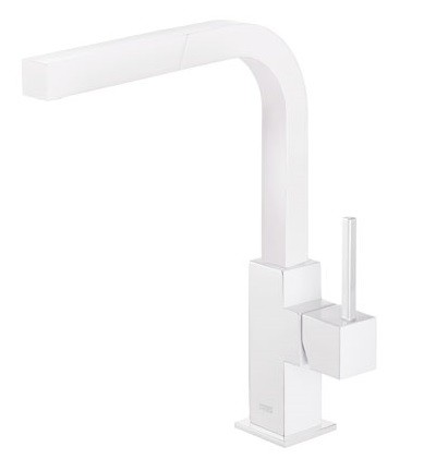 Tres Cuadro bateria kuchenna zlewozmywakowa stojąca z wyciąganą wylewką biały mat 006.437.BM