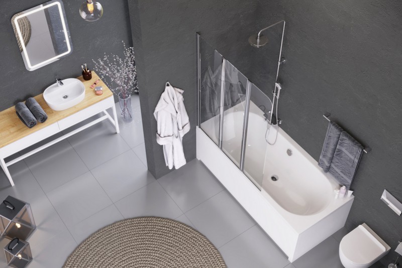 Excellent Axel Fliper parawan nawannowy lewy 120 cm Double Safe Glass przeźroczysty chrom KAAX.1309.1200.LE