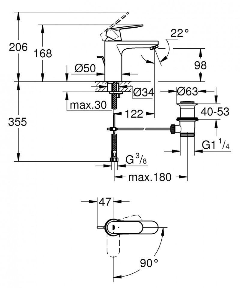 Grohe Eurosmart Cosmopolitan ES bateria umywalkowa bez korka chrom 2339600E