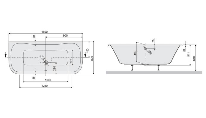 Sanplast Luxo WSP/LUXO wanna owalna przyściennna 180x80 biały 610370027001000