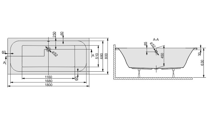 Sanplast Free Line WPdo/FREE wanna prostokątna 180x80 biały 610040028001000