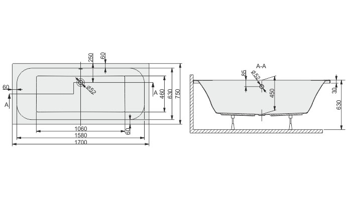 Sanplast Free Line WPdo/FREE wanna prostokątna 170x75 biały 610040016001000